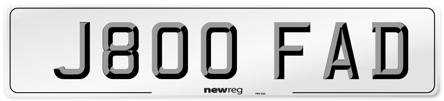 J800 FAD Number Plate from New Reg